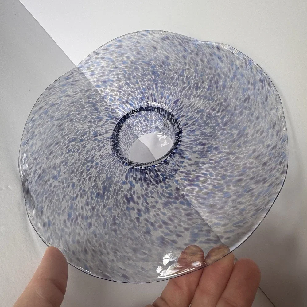 Votive Candle Holder ~ Romania ~ Blue White Purple ~ Unique Ruffled Art Glass